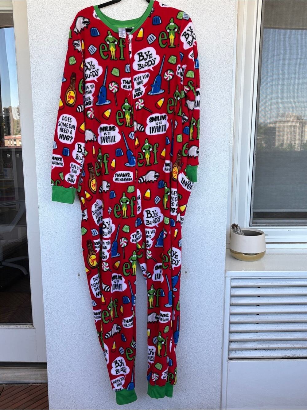 ELF Red Holiday One-Piece Pajamas with Green Trim